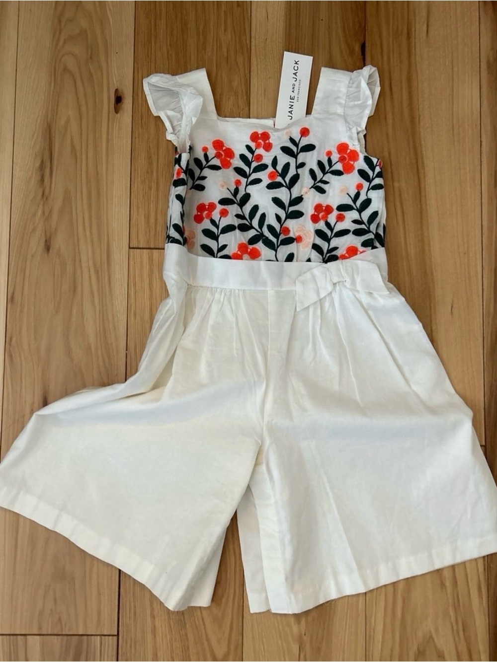 Janie and Jack Embroidered Bodice Wide Leg Jumpsuit, Size 12-18 months